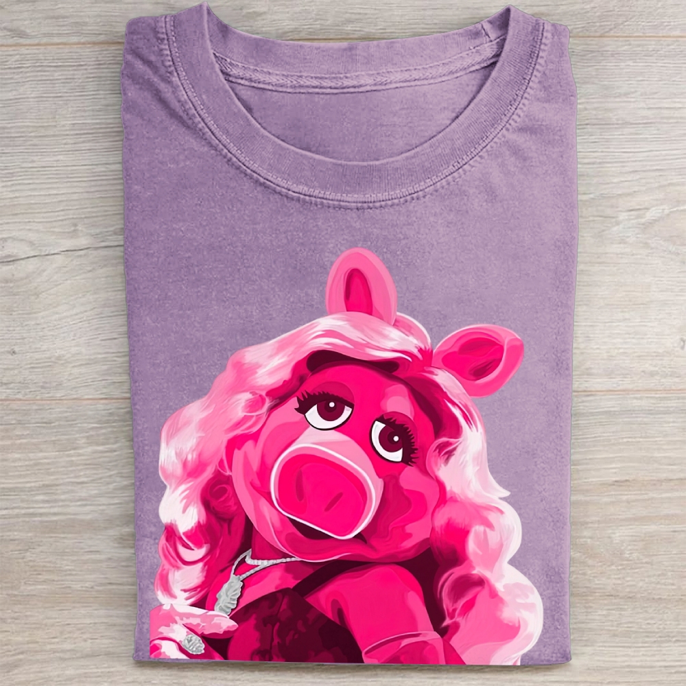 Glamorous Pig Puppet Portrait Graphic Vintage Washed Tee