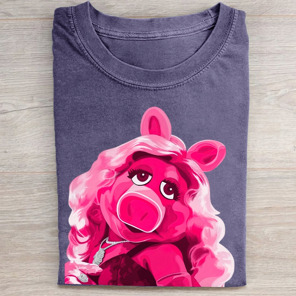 Glamorous Pig Puppet Portrait Graphic Vintage Washed Tee
