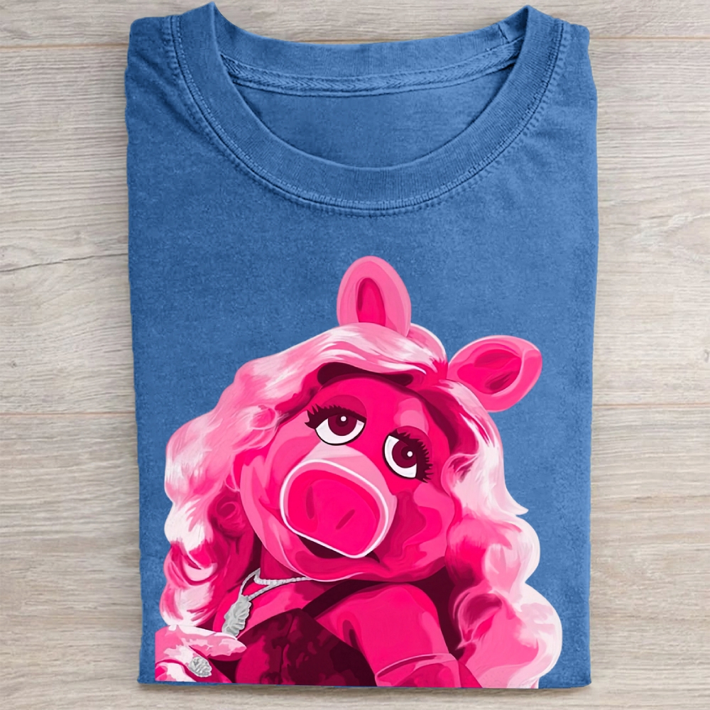 Glamorous Pig Puppet Portrait Graphic Vintage Washed Tee