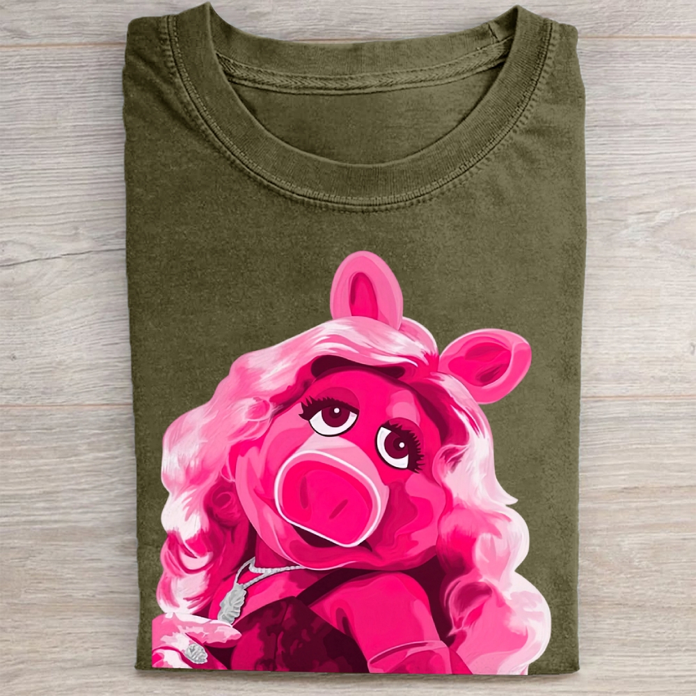Glamorous Pig Puppet Portrait Graphic Vintage Washed Tee