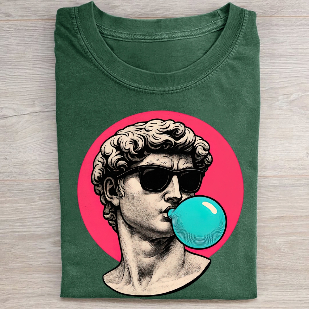 Classical Statue Bubblegum Parody Graphic Vintage Washed Tee