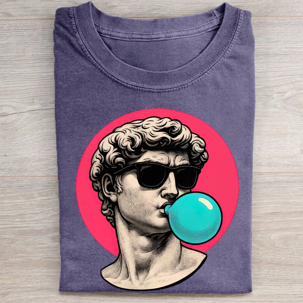 Classical Statue Bubblegum Parody Graphic Vintage Washed Tee