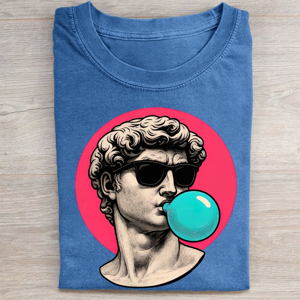 Classical Statue Bubblegum Parody Graphic Vintage Washed Tee