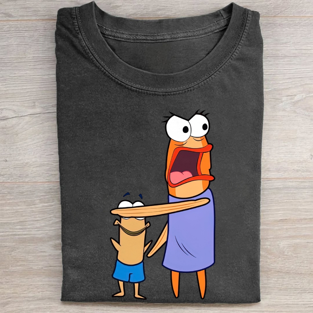 Cartoon Fish Couple Graphic Vintage Washed Tee 