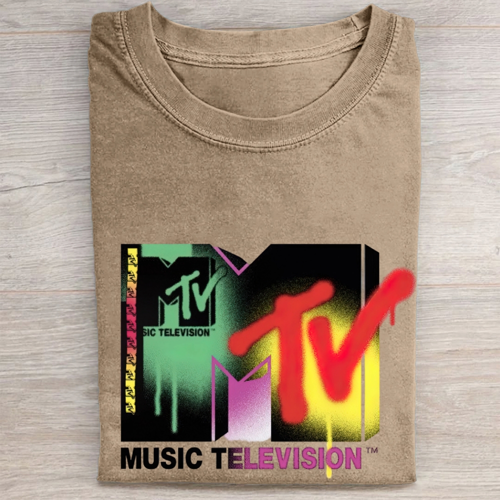 Retro MTV Graffiti Logo Graphic Vintage Washed Tee