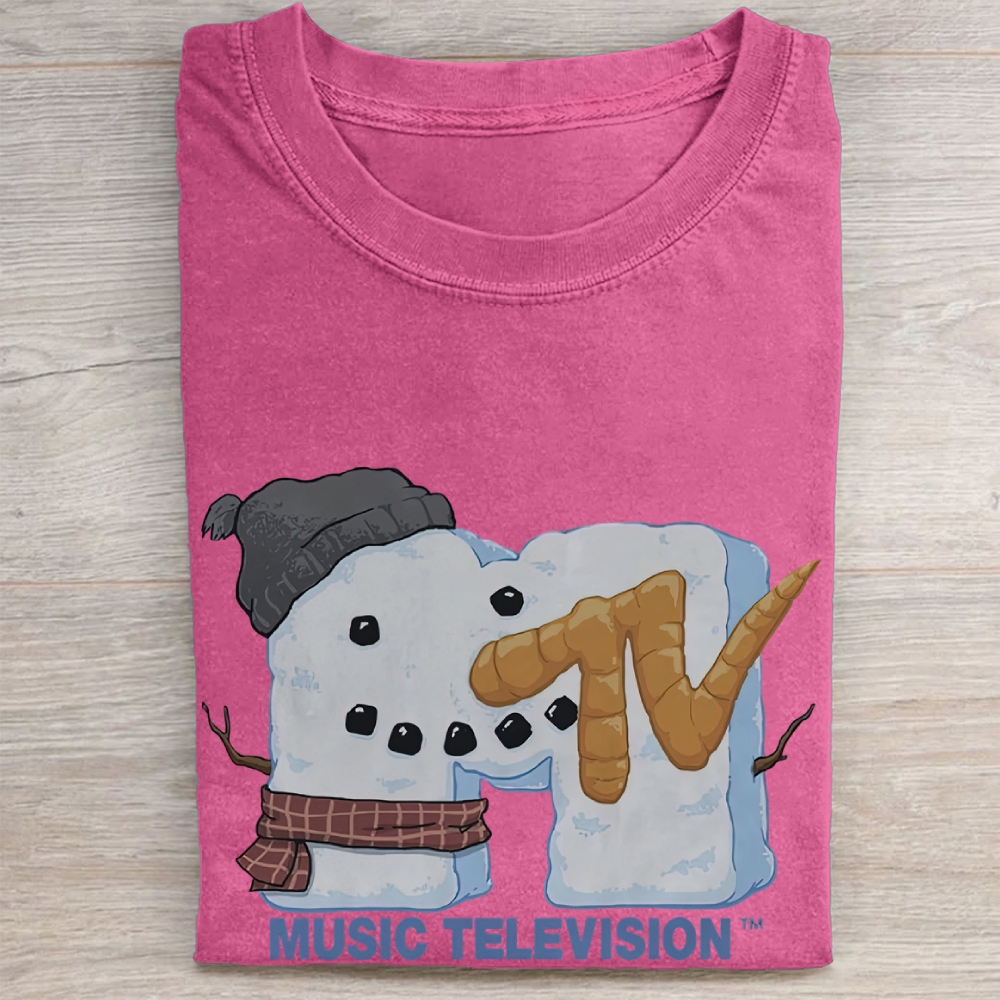 Winter Snowman MTV Logo Graphic Vintage Washed Tee 