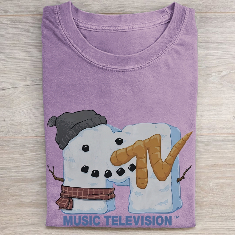 Winter Snowman MTV Logo Graphic Vintage Washed Tee 