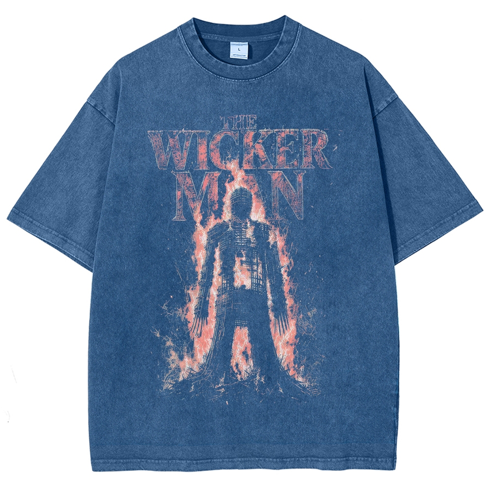 Burning Horror Figure Graphic Vintage Washed T-Shirt