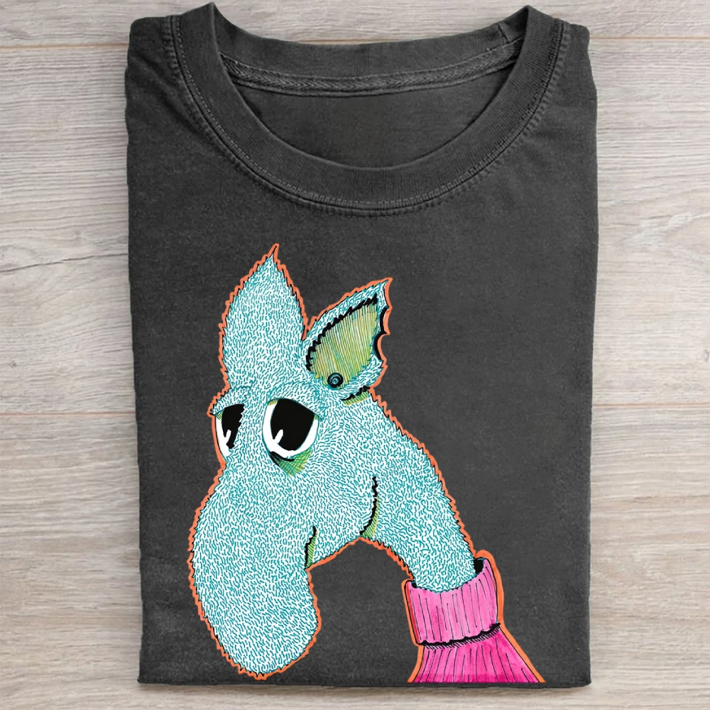 Cute Blue Monster Art Print Vintage Washed Tee