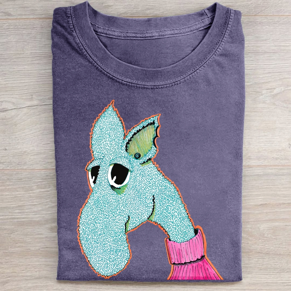 Cute Blue Monster Art Print Vintage Washed Tee