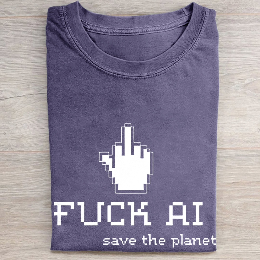 Anti-AI Pixel Hand Graphic Vintage Washed Tee