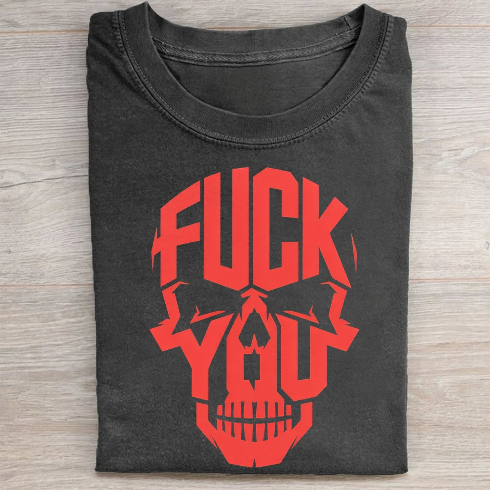 Skull-Shaped Profanity Graphic Vintage Washed Tee