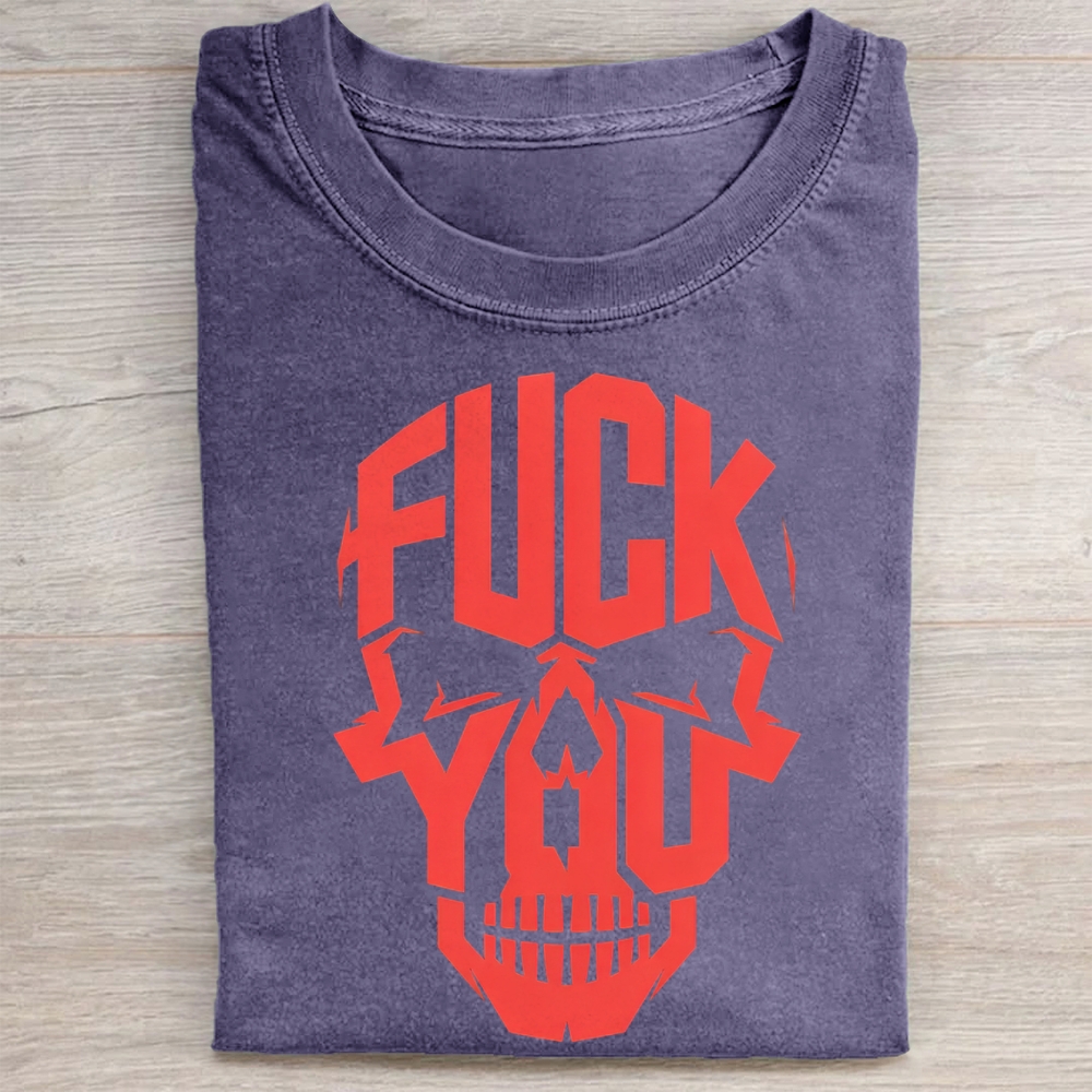 Skull-Shaped Profanity Graphic Vintage Washed Tee