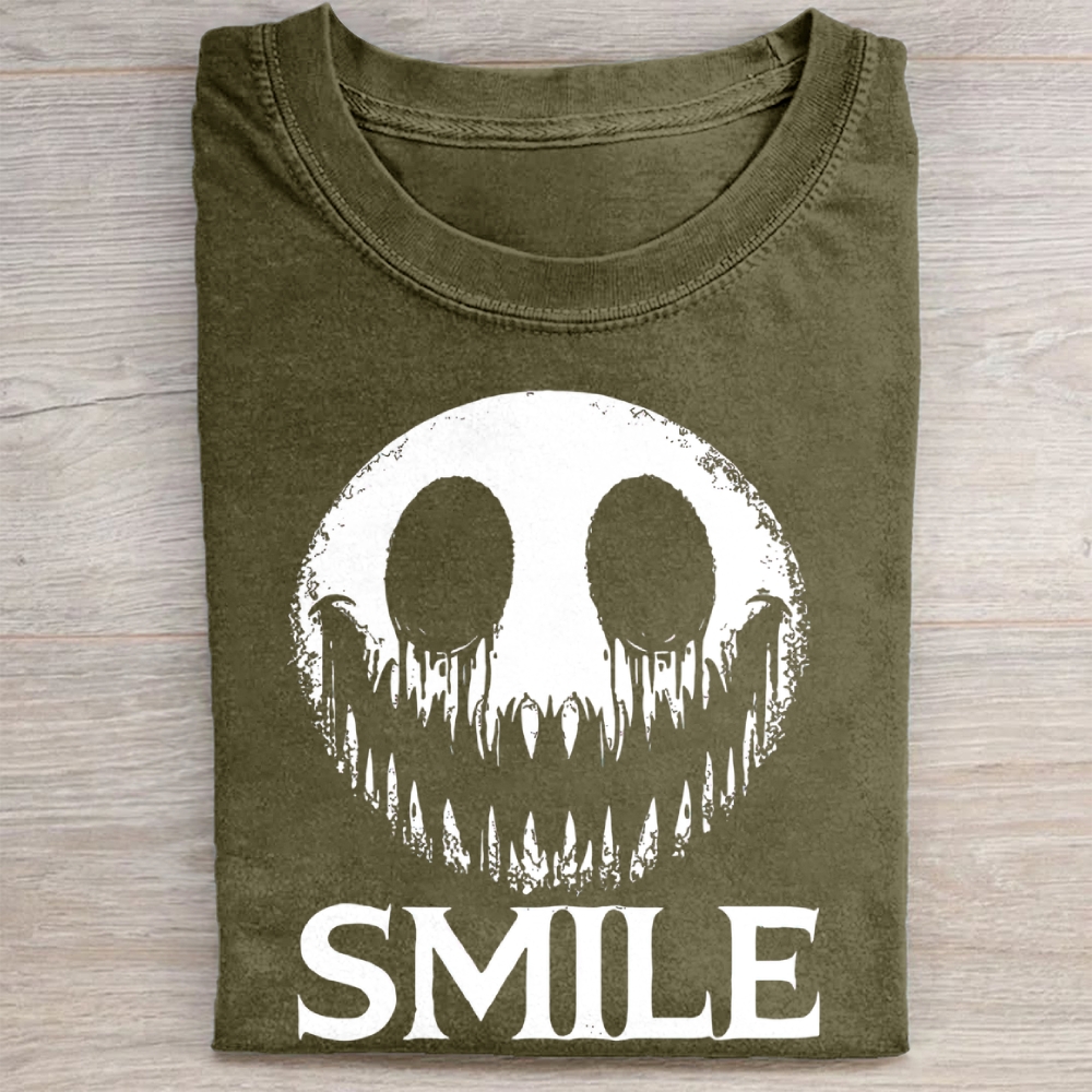 Creepy Smile Monster Graphic Vintage Washed Tee