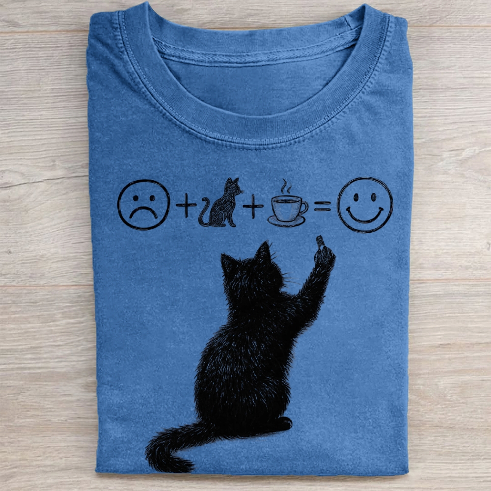 Cat + Coffee = Happy Formula Graphic Vintage Washed Tee