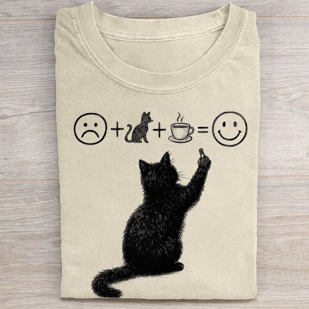 Cat + Coffee = Happy Formula Graphic Vintage Washed Tee