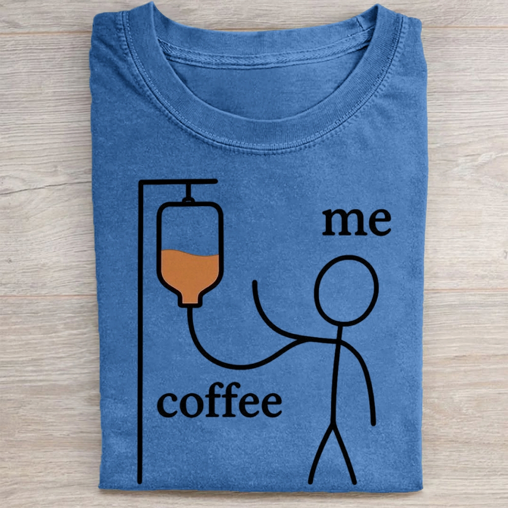 Coffee IV Drip Stick Figure Graphic Vintage Washed Tee 