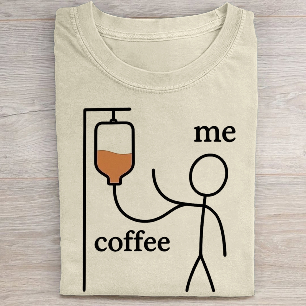 Coffee IV Drip Stick Figure Graphic Vintage Washed Tee 
