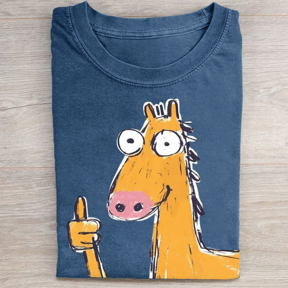 Goofy Horse Thumbs Up Graphic Vintage Washed Tee
