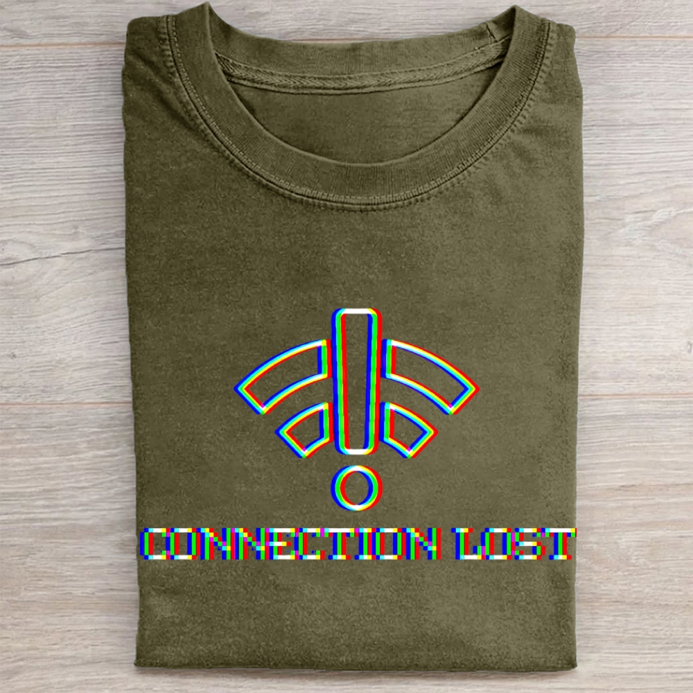 "Connection Lost" Glitch WiFi Graphic Vintage Washed Tee 
