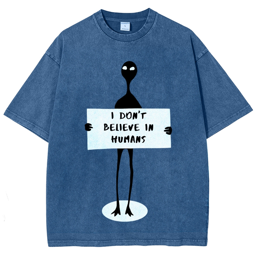 "I Don't Believe In Humans" Alien Graphic Washed T-Shirt