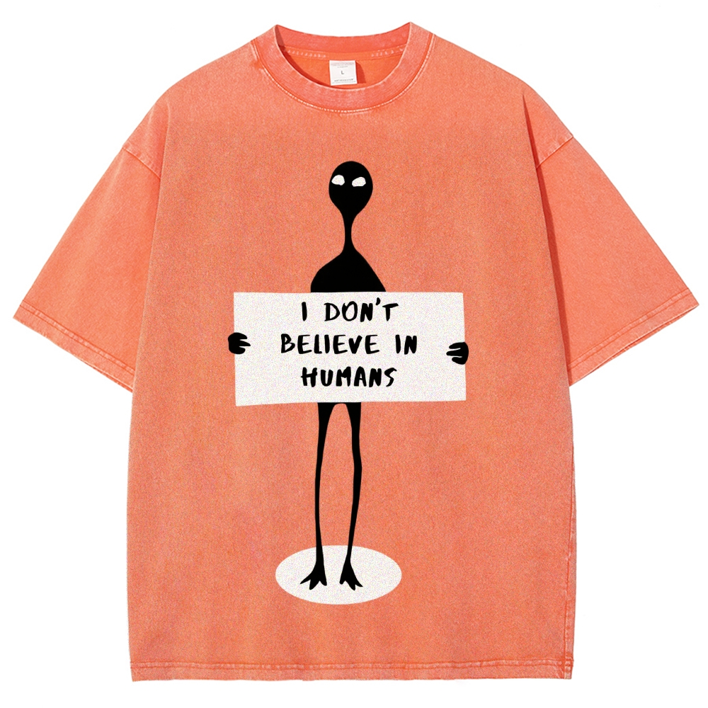 "I Don't Believe In Humans" Alien Graphic Washed T-Shirt