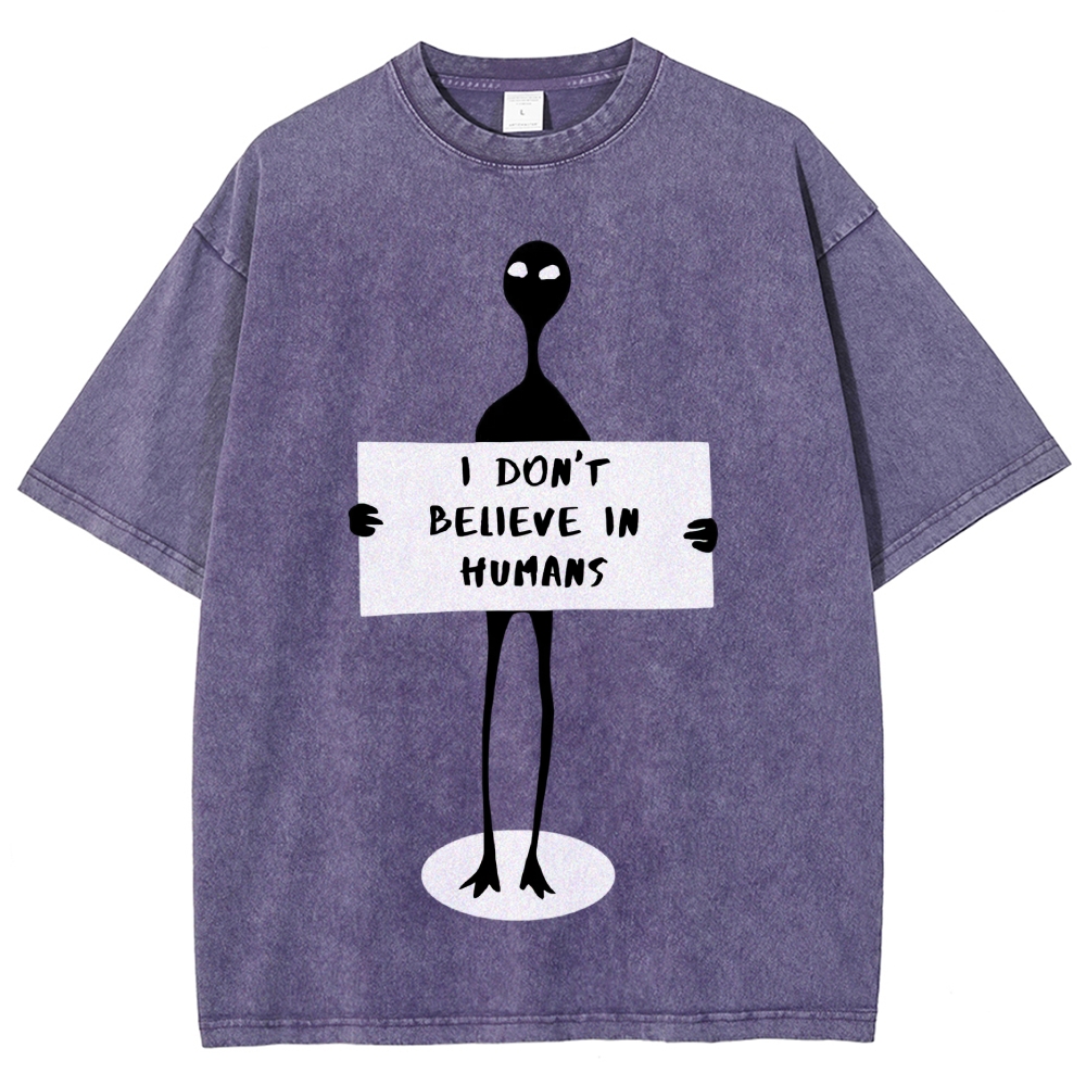 "I Don't Believe In Humans" Alien Graphic Washed T-Shirt