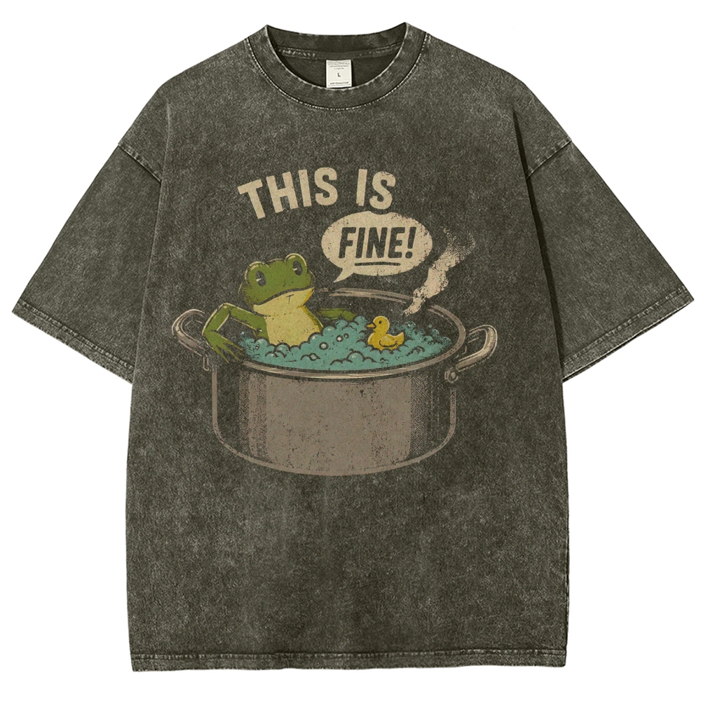 "This Is Fine" Frog In Pot Meme Graphic Washed T-Shirt