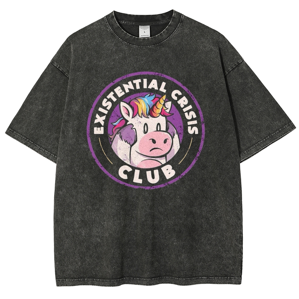 "Existential Crisis Club" Unicorn Graphic Washed T-Shirt
