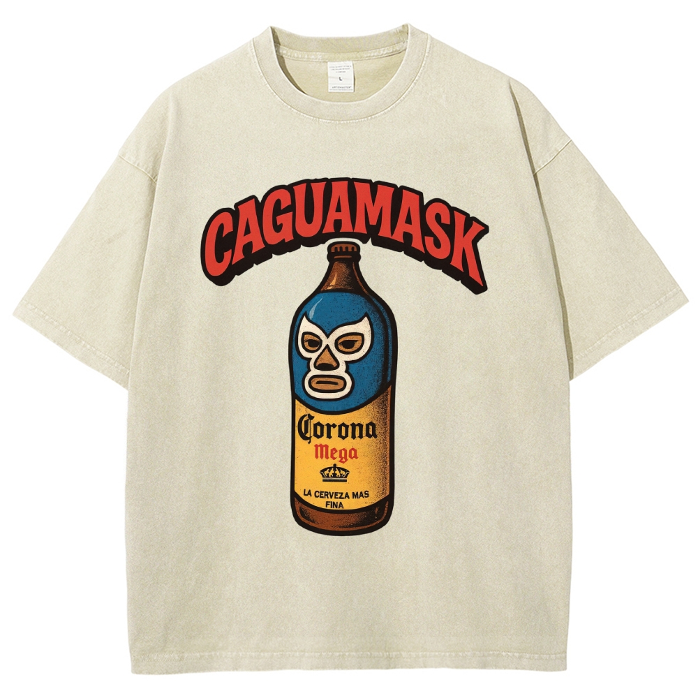 "Caguamask" Beer Lucha Libre Parody Graphic Washed T-Shirt