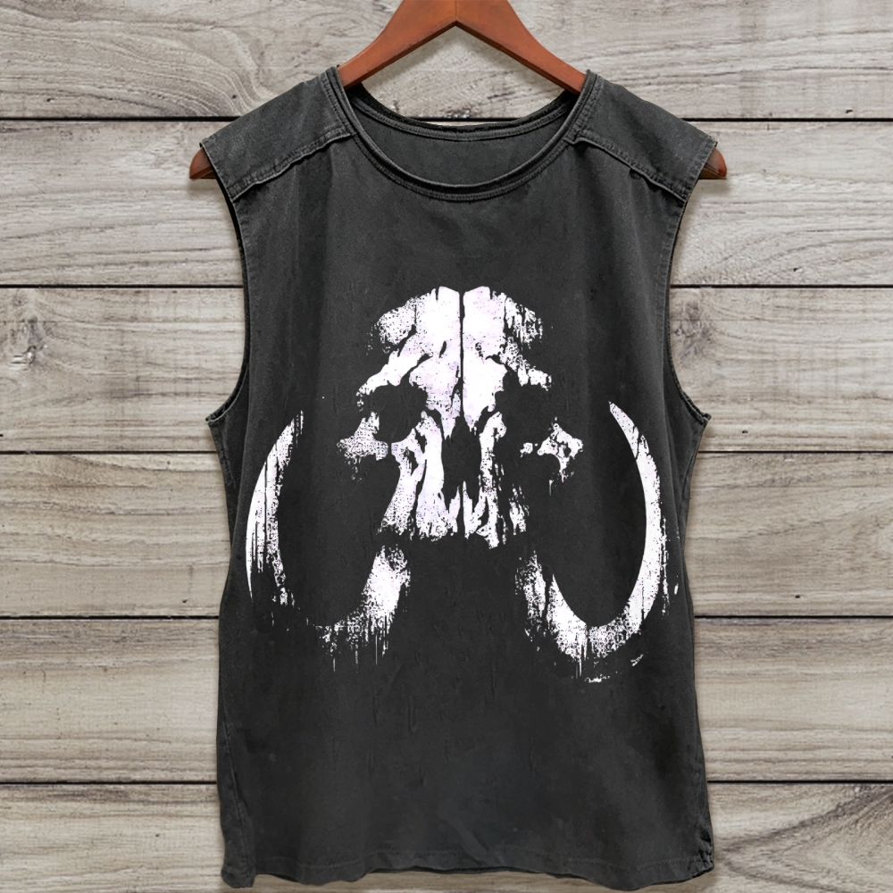 Distressed Drip Mandalorian Skull Sleeveless Washed Tank Top