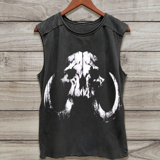 Distressed Drip Mandalorian Skull Sleeveless Washed Tank Top