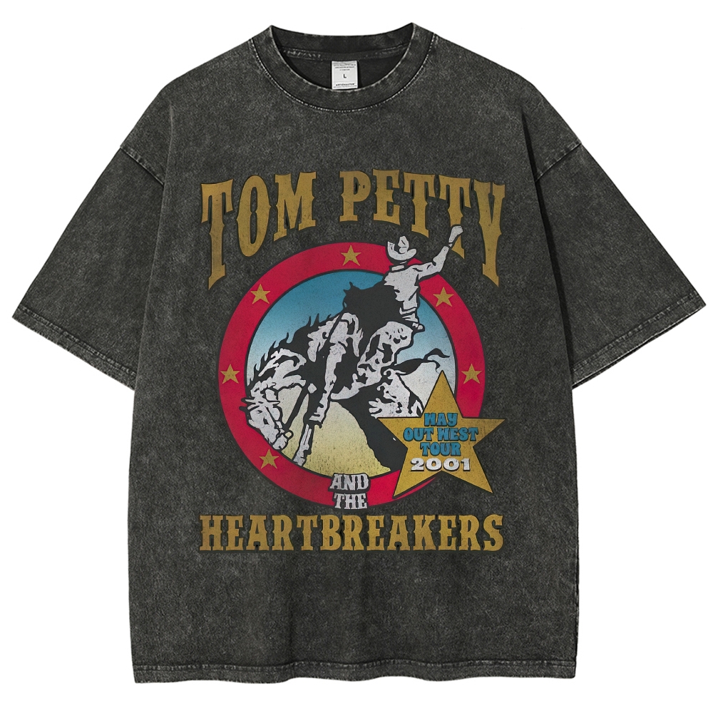 Tom Petty Western Cowboy Rodeo 2001 Tour Distressed Washed Graphic Washed T-Shirt