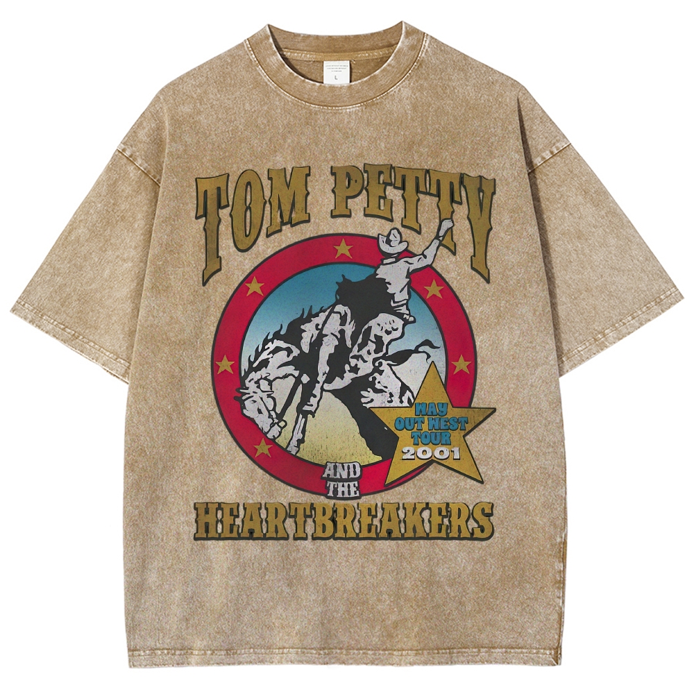 Tom Petty Western Cowboy Rodeo 2001 Tour Distressed Washed Graphic Washed T-Shirt