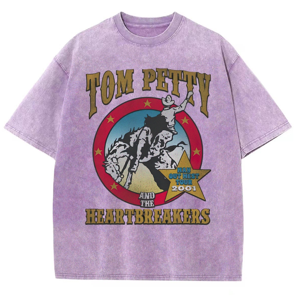 Tom Petty Western Cowboy Rodeo 2001 Tour Distressed Washed Graphic Washed T-Shirt