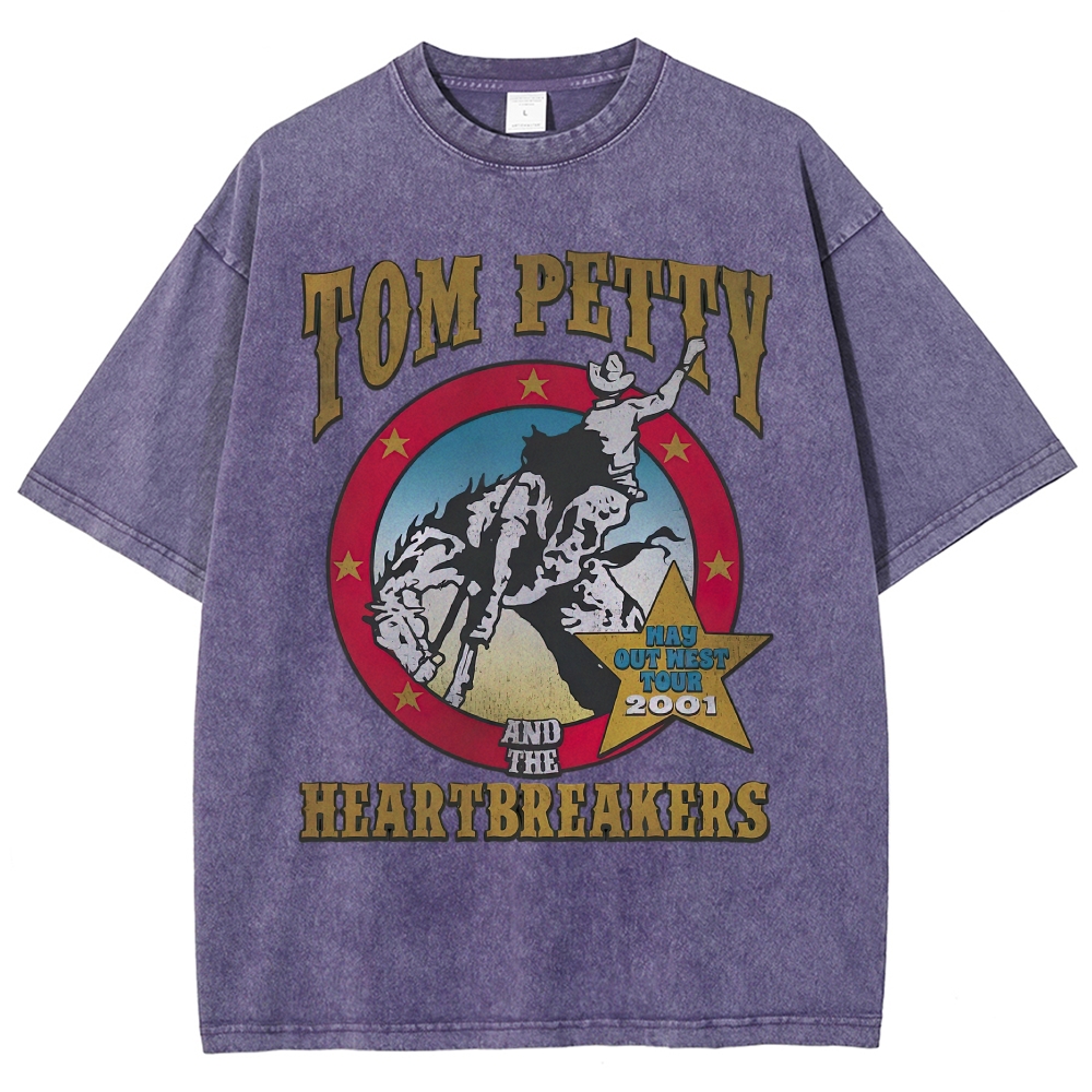 Tom Petty Western Cowboy Rodeo 2001 Tour Distressed Washed Graphic Washed T-Shirt