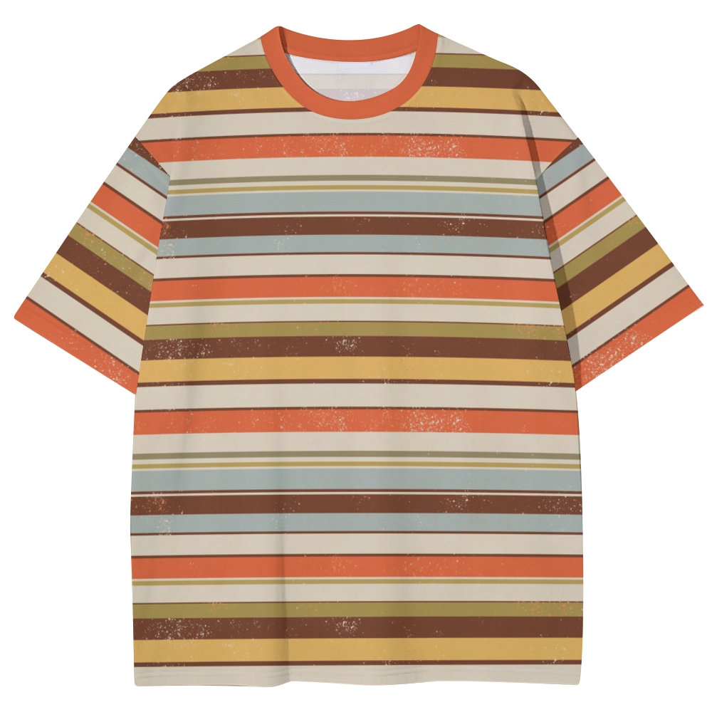 Earth Tone Retro Distressed Stripe Unisex Print T-Shirt