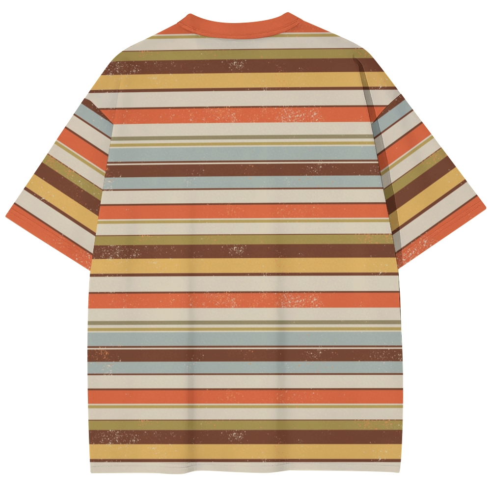Earth Tone Retro Distressed Stripe Unisex Print T-Shirt