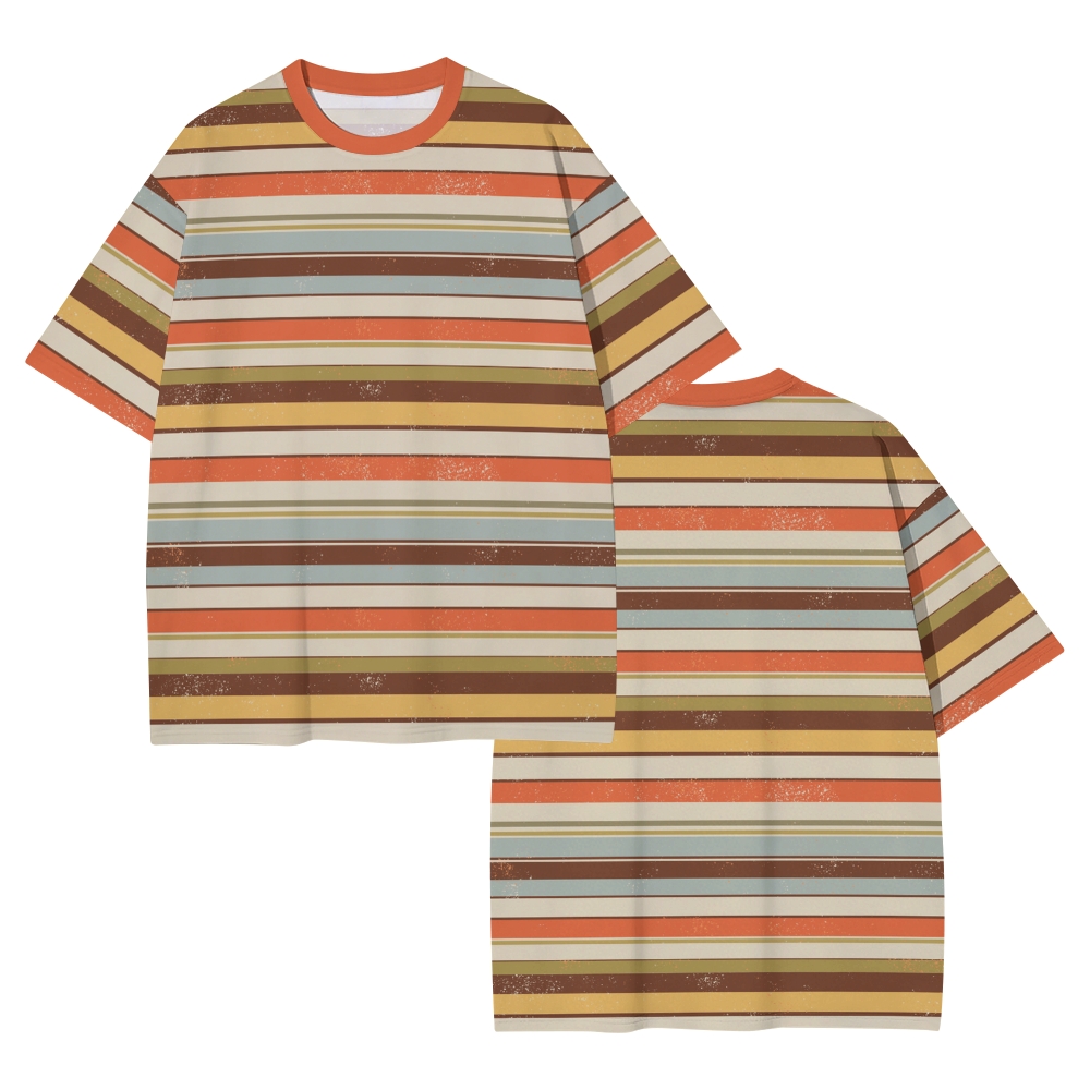 Earth Tone Retro Distressed Stripe Unisex Print T-Shirt