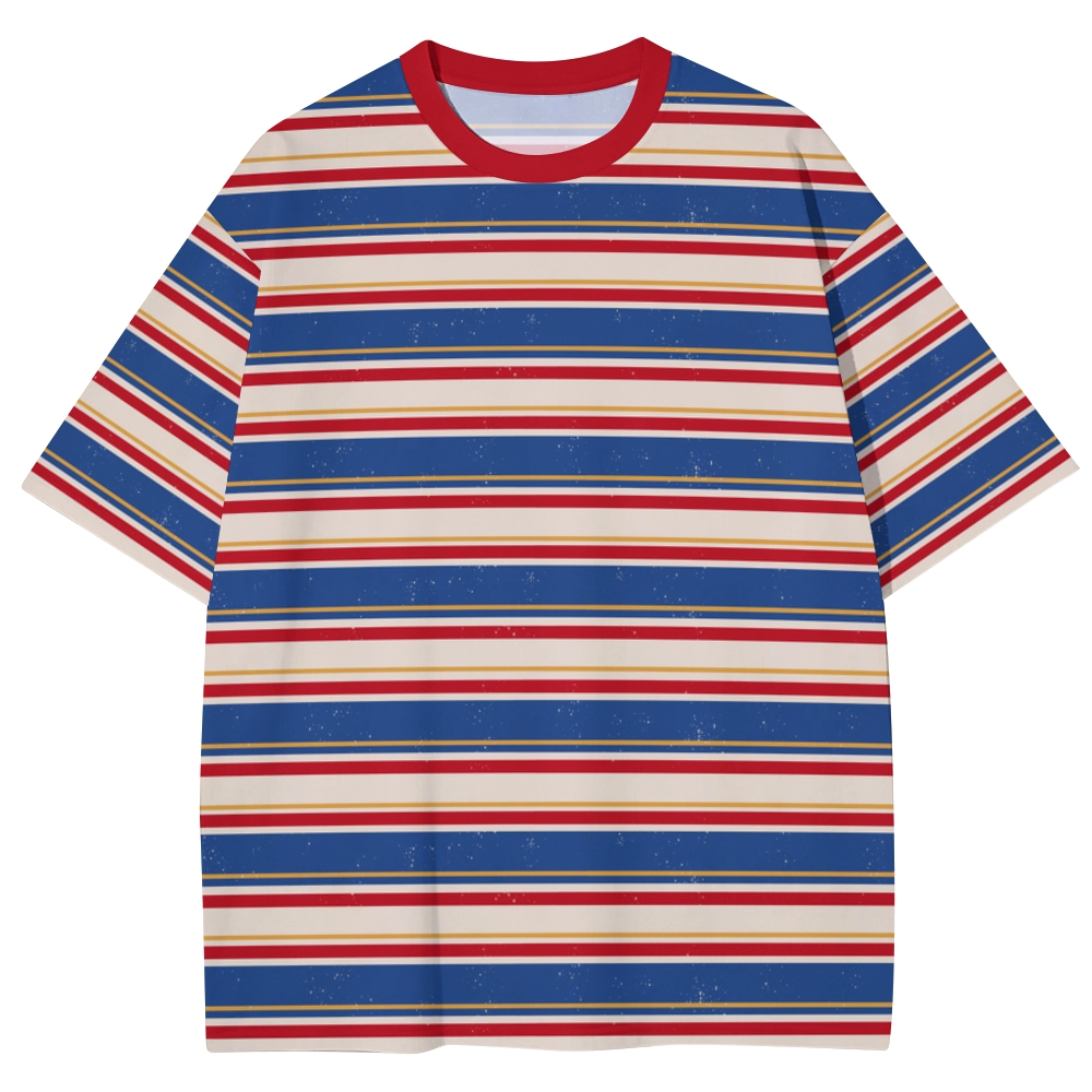 Patriotic Red White Blue Distressed Stripe Unisex Print T-Shirt