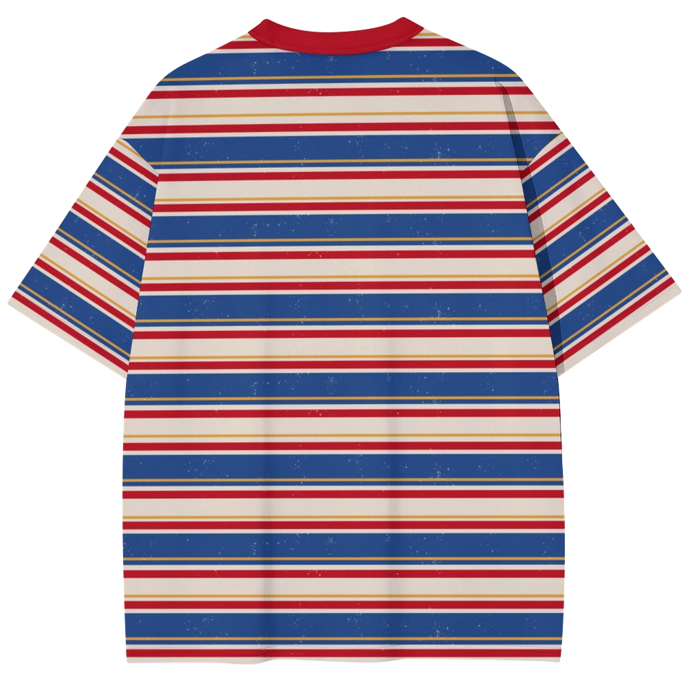 Patriotic Red White Blue Distressed Stripe Unisex Print T-Shirt
