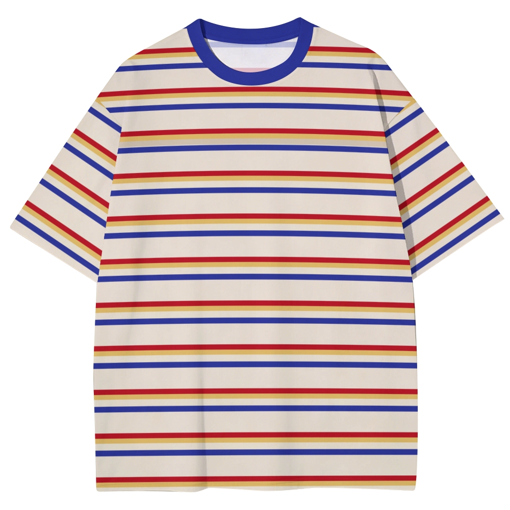 Primary Color Thin Stripe Vintage Unisex Print T-Shirt