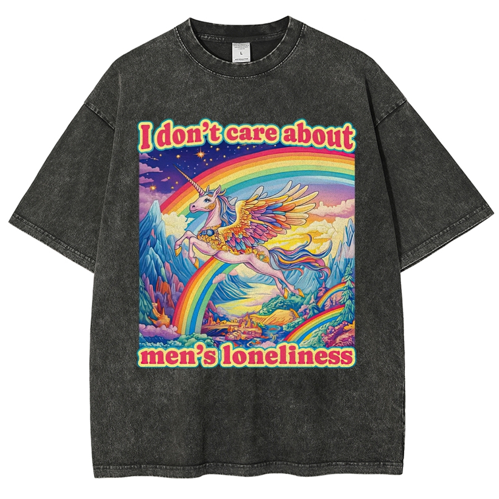 Y2K Rainbow Winged Unicorn Feminist Slogan Vintage Washed T-Shirt