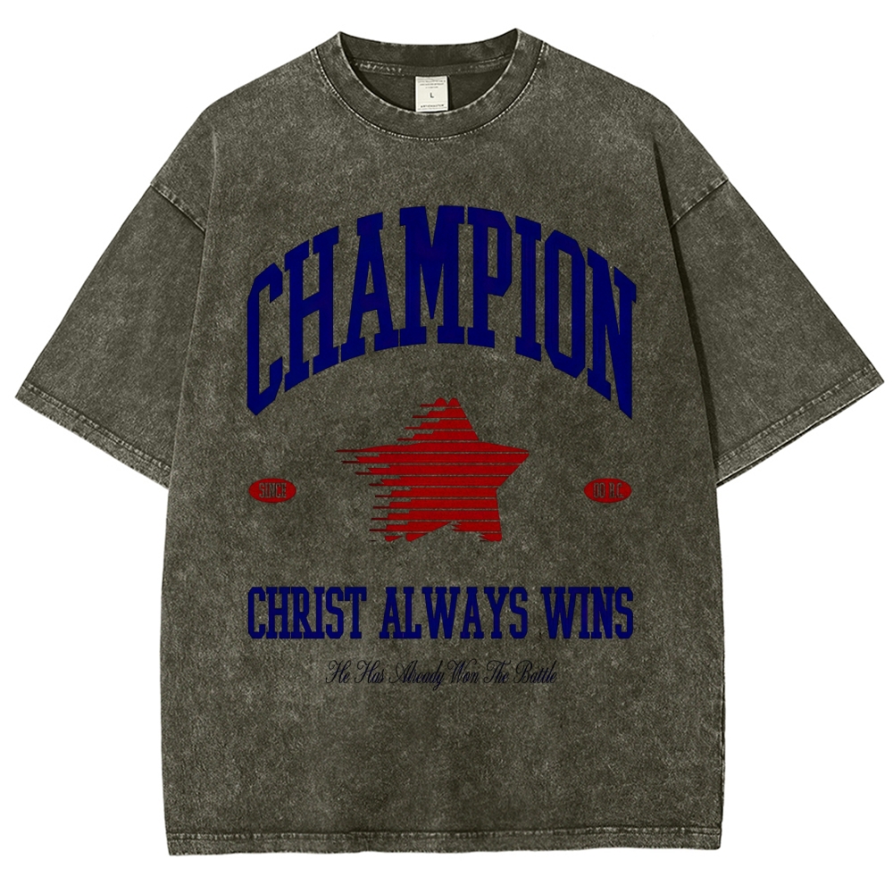 Varsity Retro Star "Champion Christ Always Wins" Vintage Washed T-Shirt