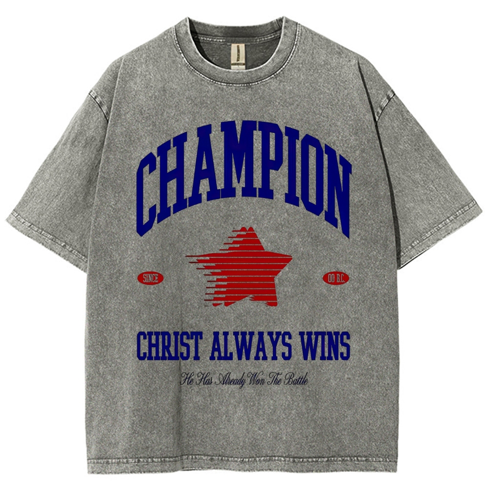 Varsity Retro Star "Champion Christ Always Wins" Vintage Washed T-Shirt