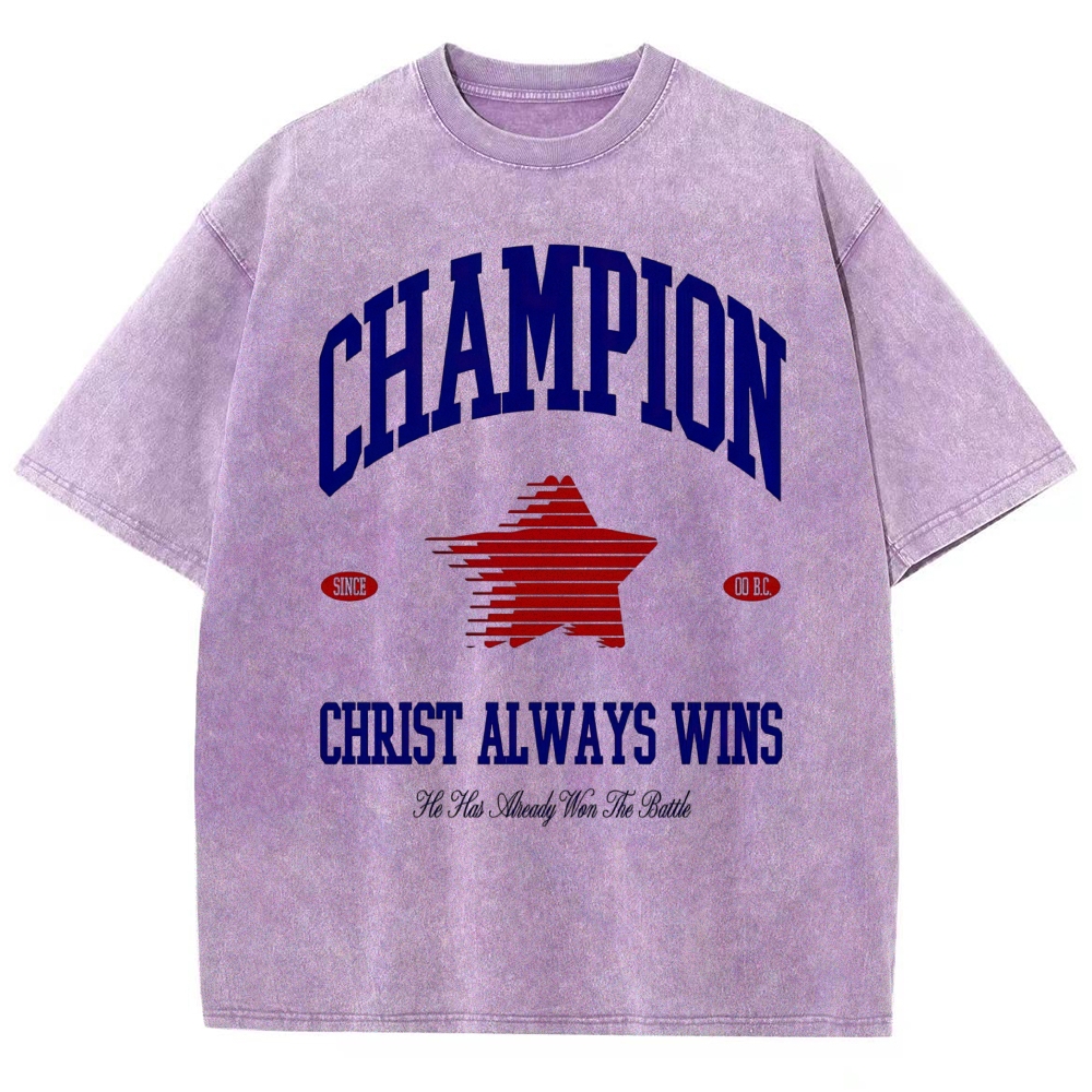 Varsity Retro Star "Champion Christ Always Wins" Vintage Washed T-Shirt