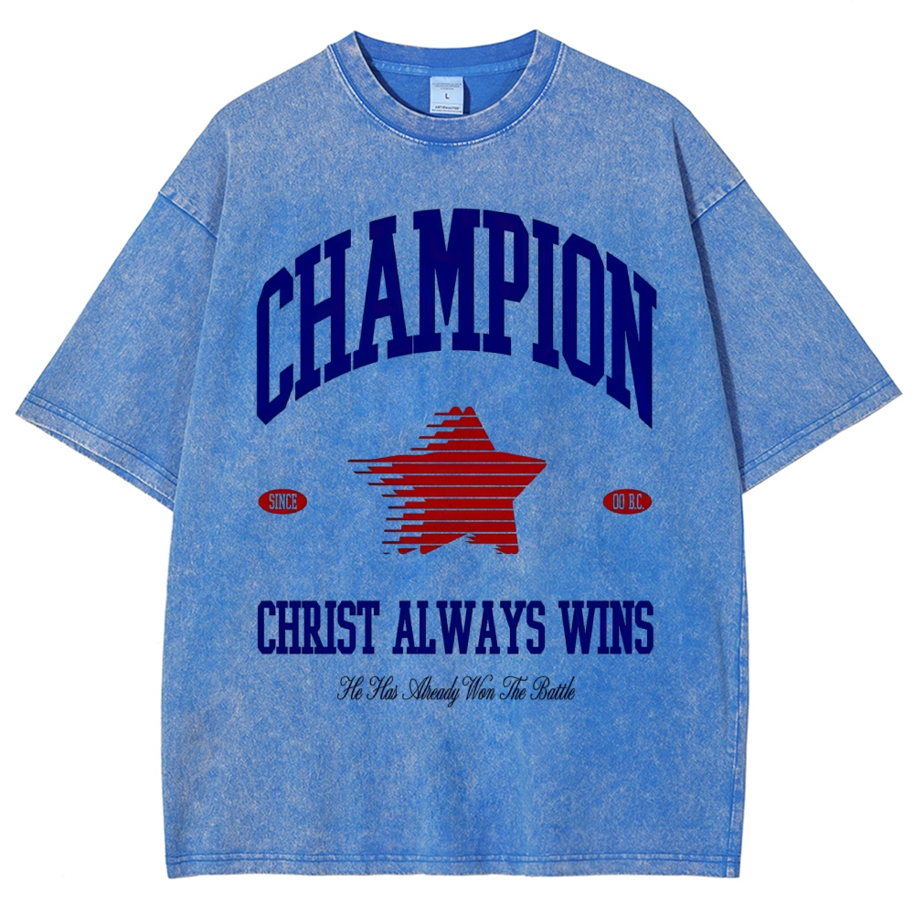 Varsity Retro Star "Champion Christ Always Wins" Vintage Washed T-Shirt