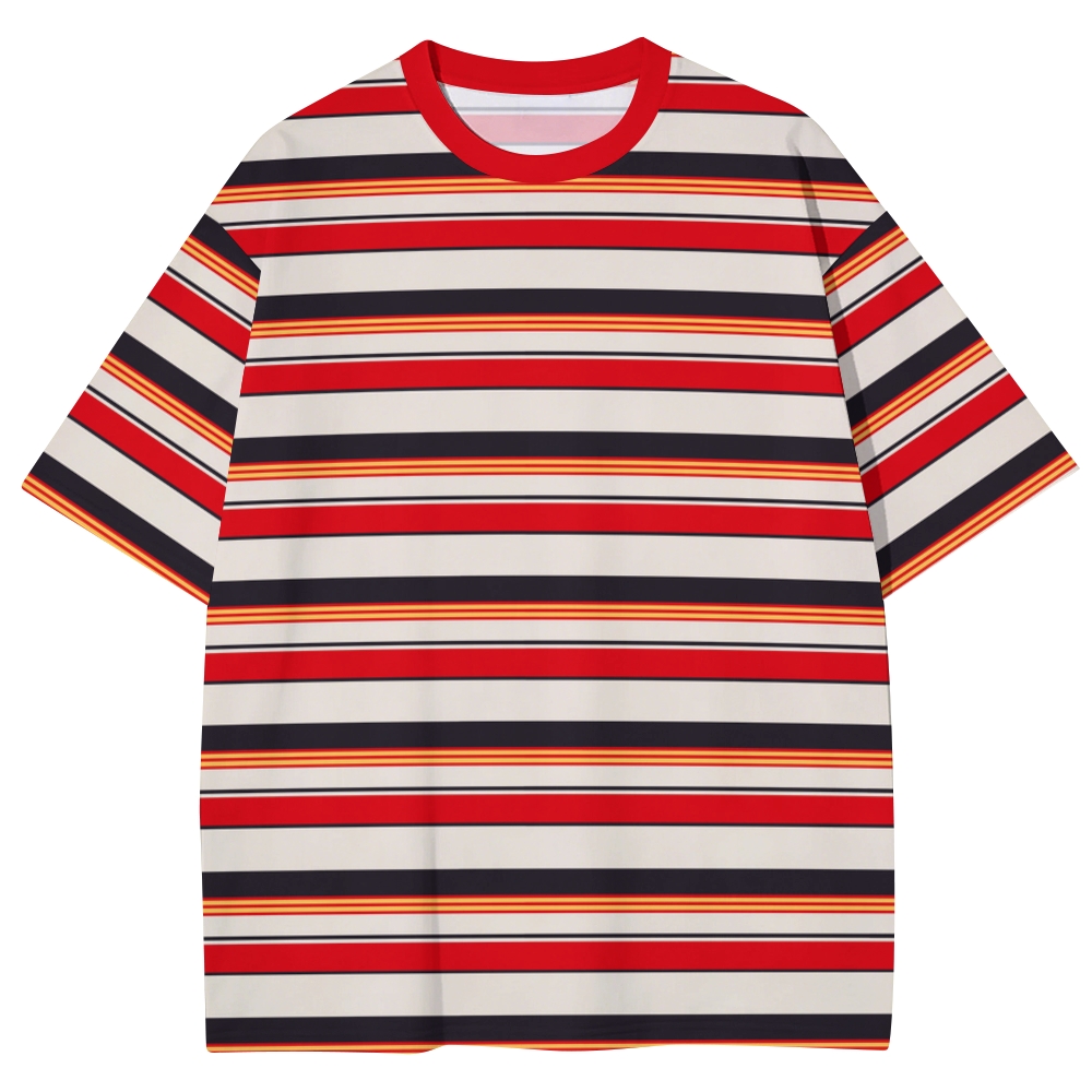Red Black Orange Multi Stripe Vintage Unisex Print T-Shirt
