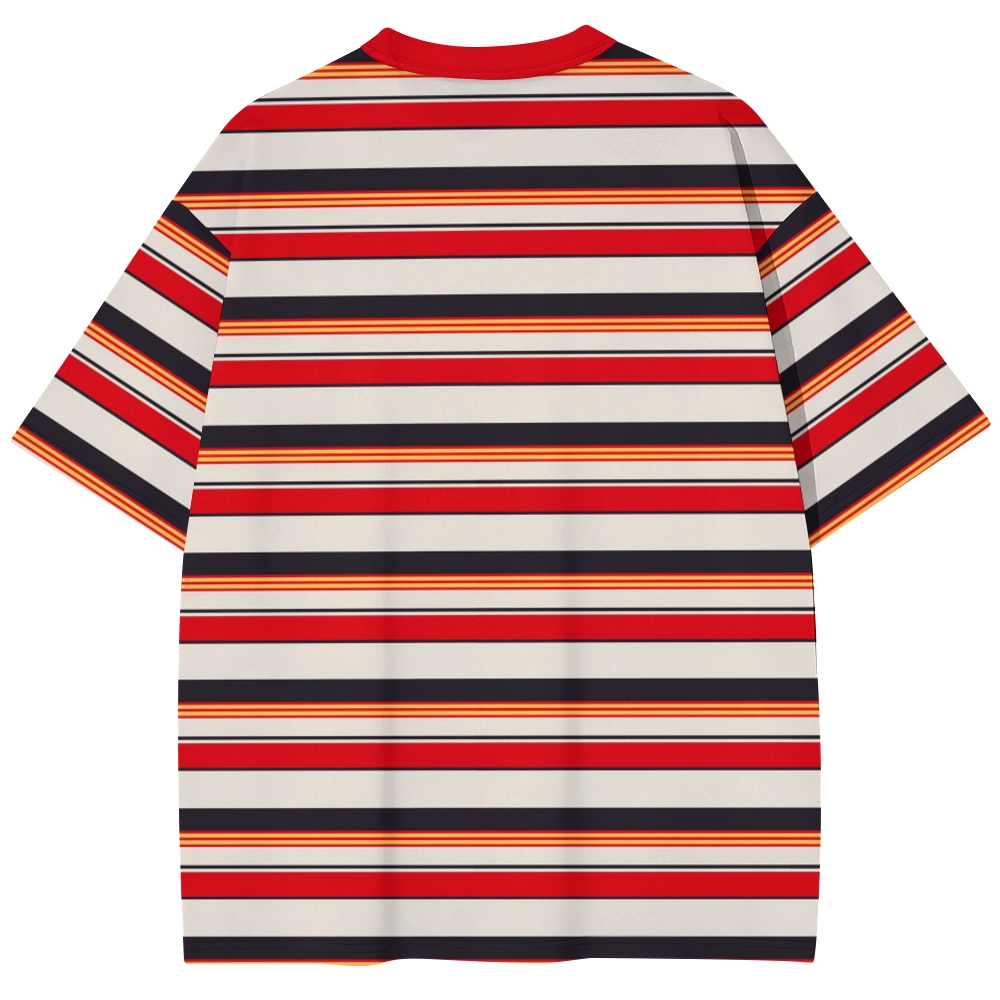 Red Black Orange Multi Stripe Vintage Unisex Print T-Shirt
