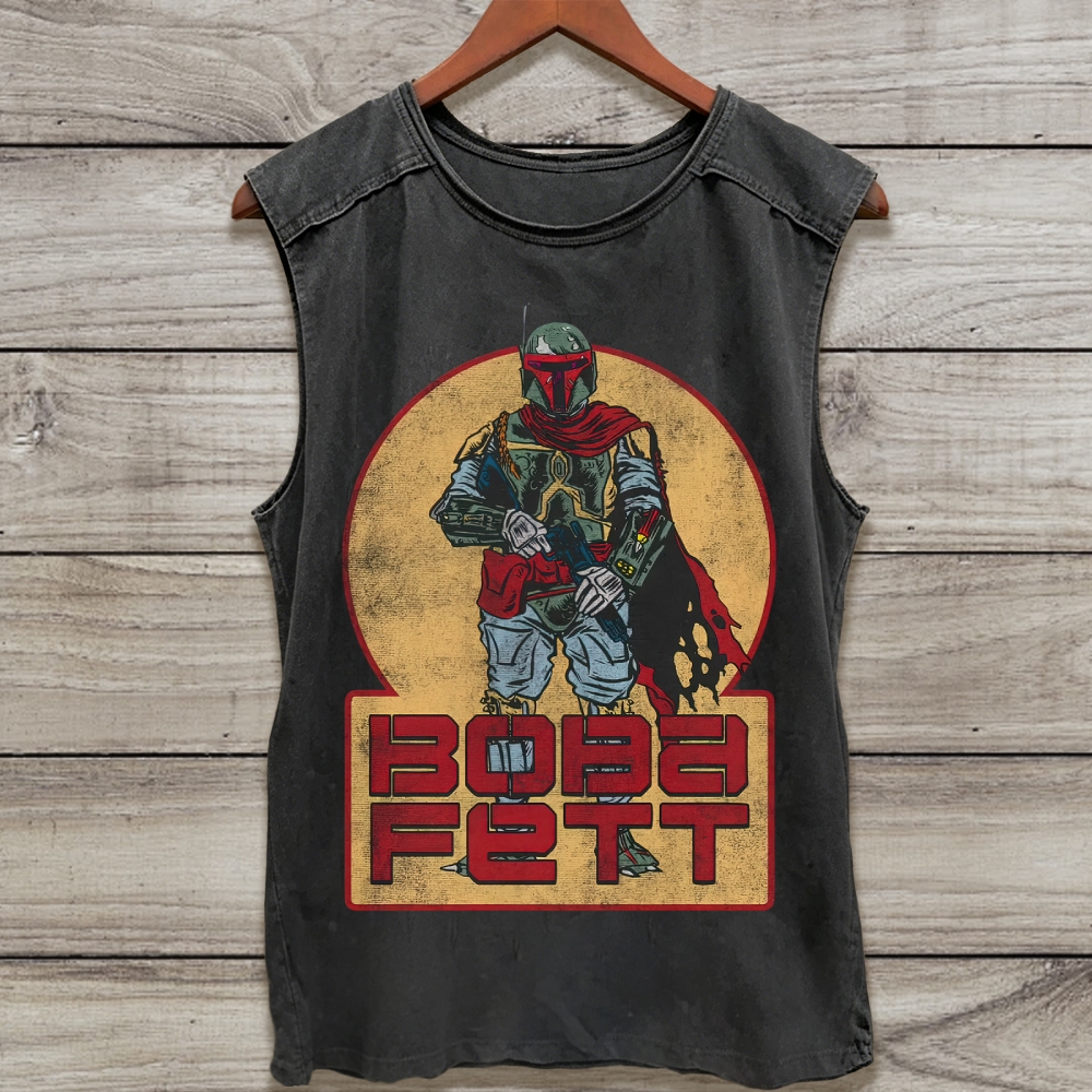 Distressed Bounty Hunter Circular Graphic Acid Washed Tank Top